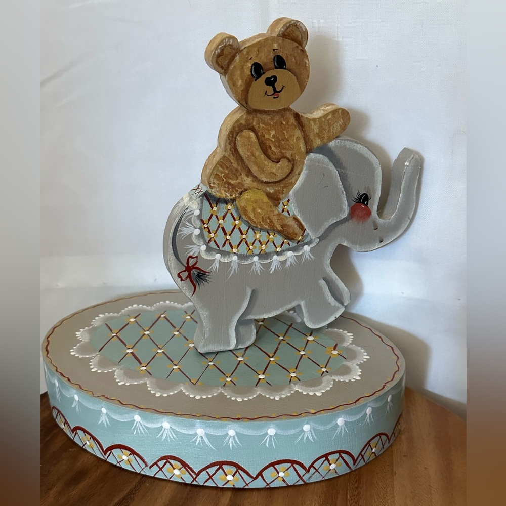 MBurton wood hand painted riding elephant carousel